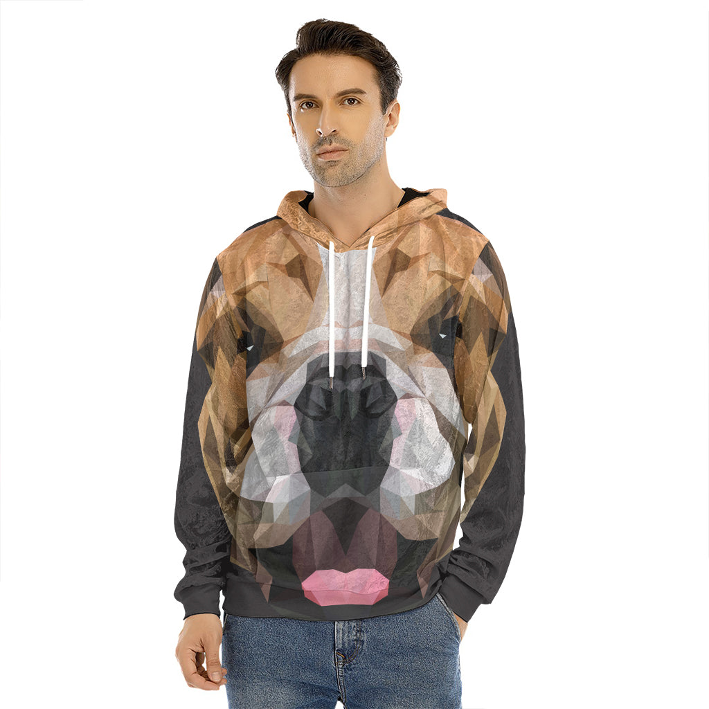 Geometric English Bulldog Print Men's Velvet Pullover Hoodie