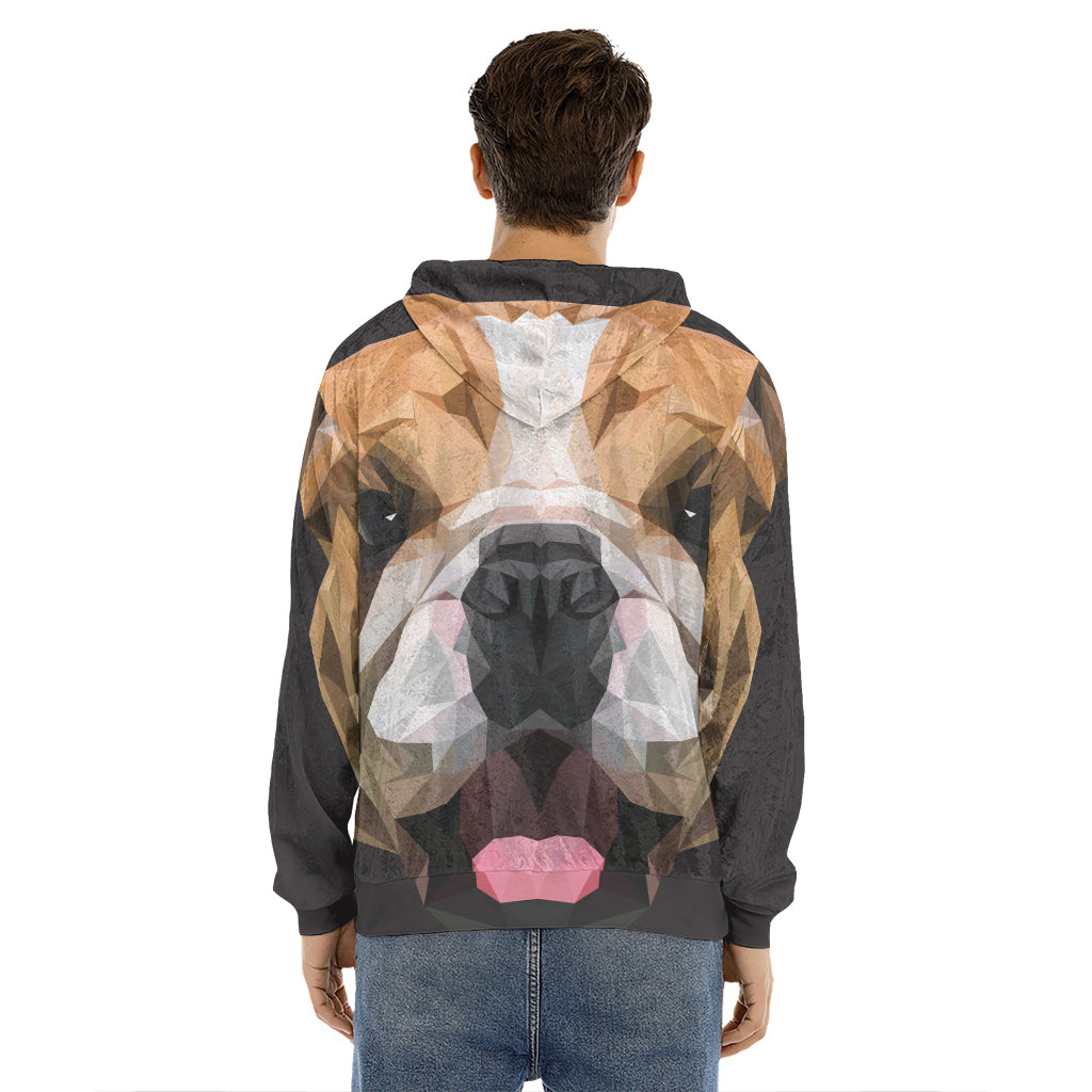 Geometric English Bulldog Print Men's Velvet Pullover Hoodie