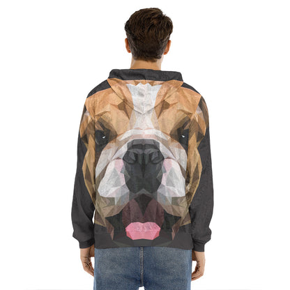 Geometric English Bulldog Print Men's Velvet Pullover Hoodie