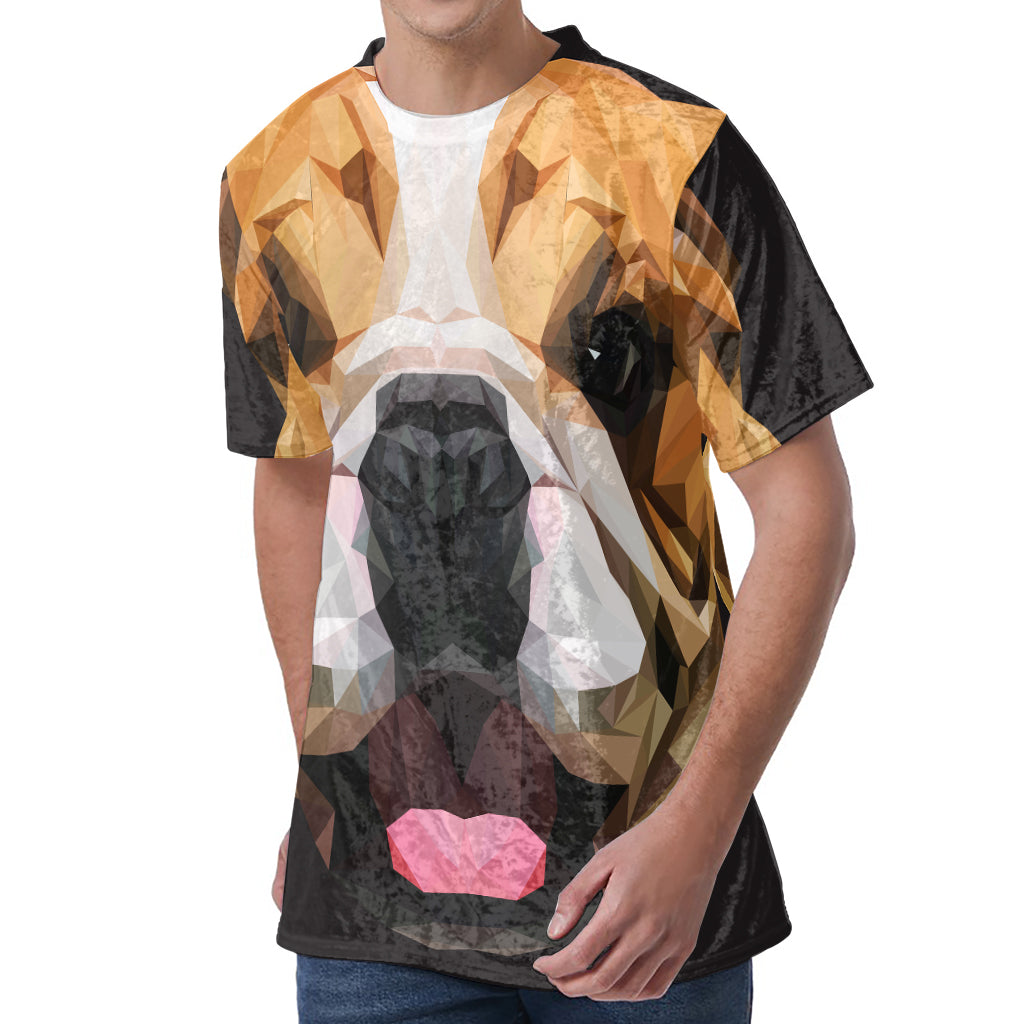 Geometric English Bulldog Print Men's Velvet T-Shirt