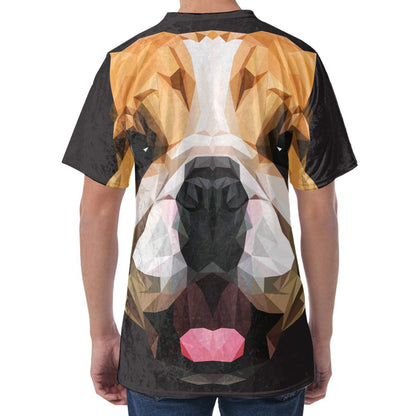Geometric English Bulldog Print Men's Velvet T-Shirt