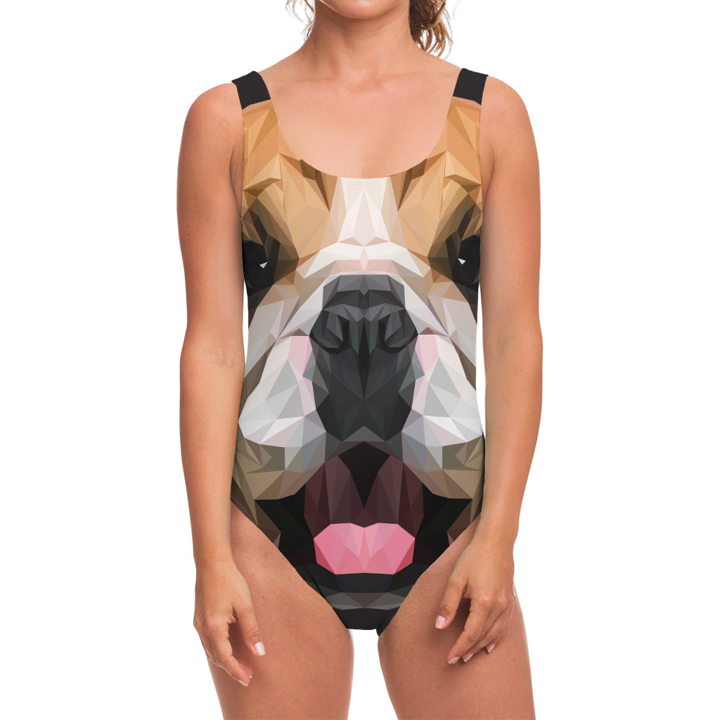 Geometric English Bulldog Print One Piece Swimsuit