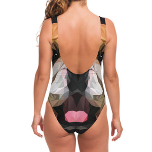 Geometric English Bulldog Print One Piece Swimsuit