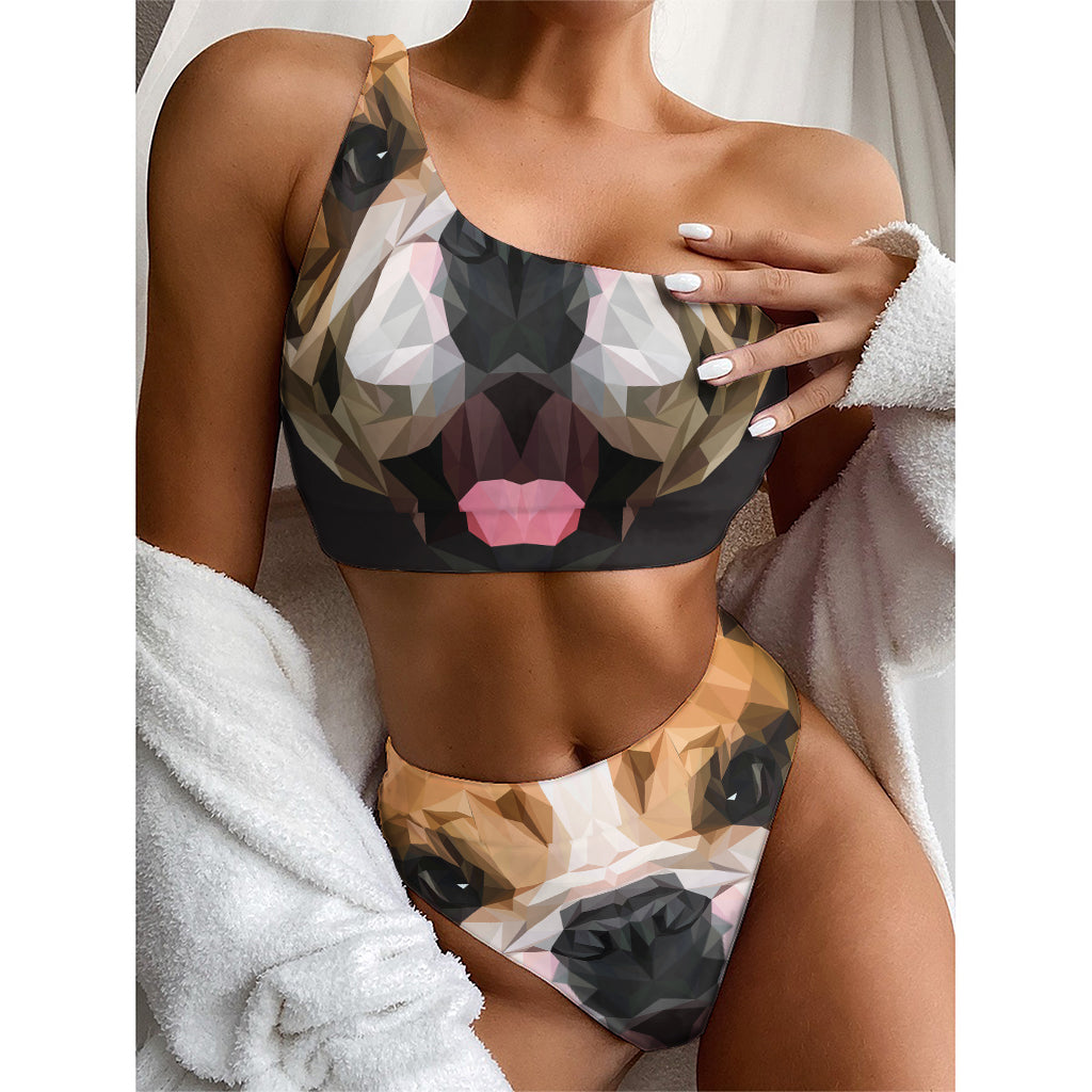 Geometric English Bulldog Print One Shoulder Bikini Top