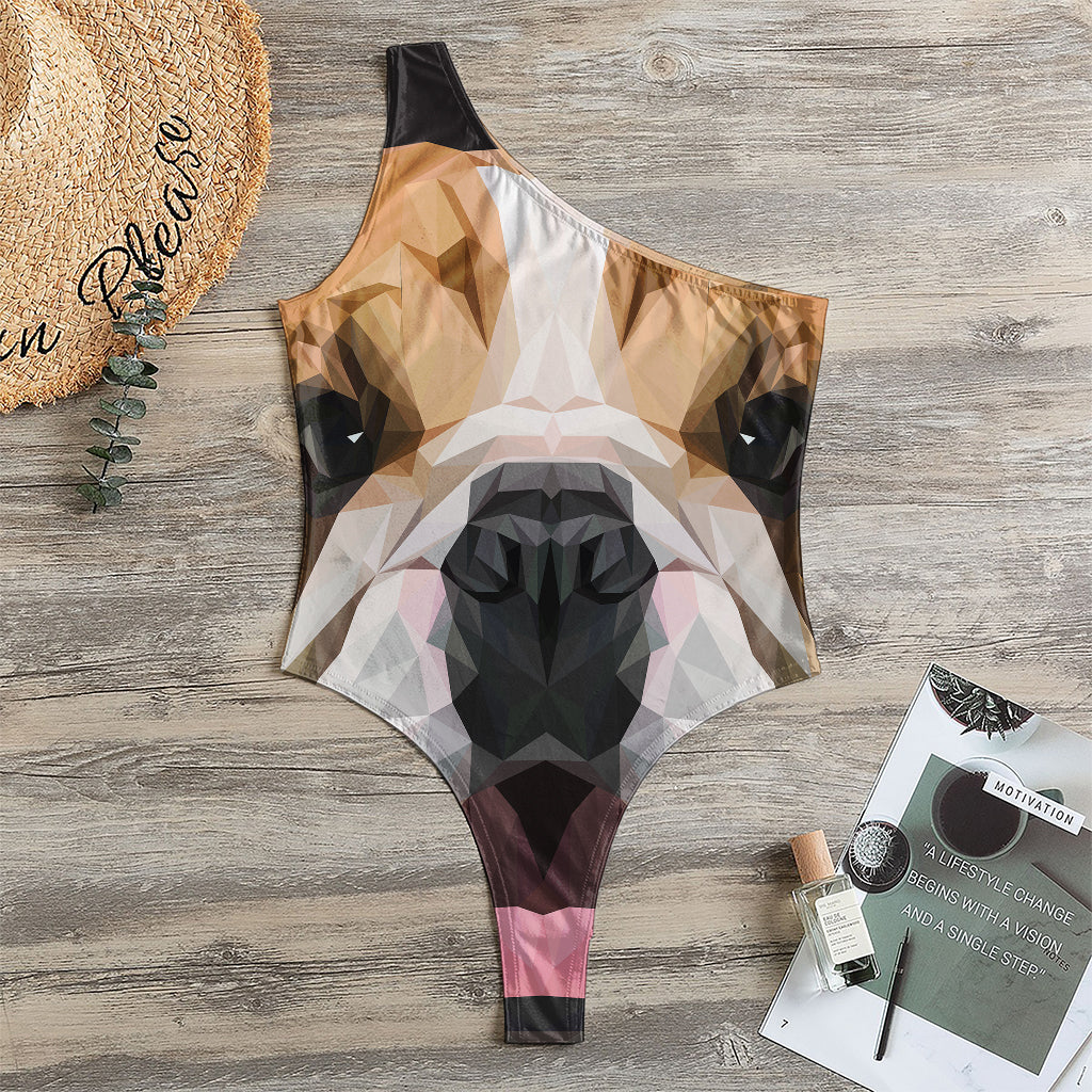 Geometric English Bulldog Print One Shoulder Bodysuit