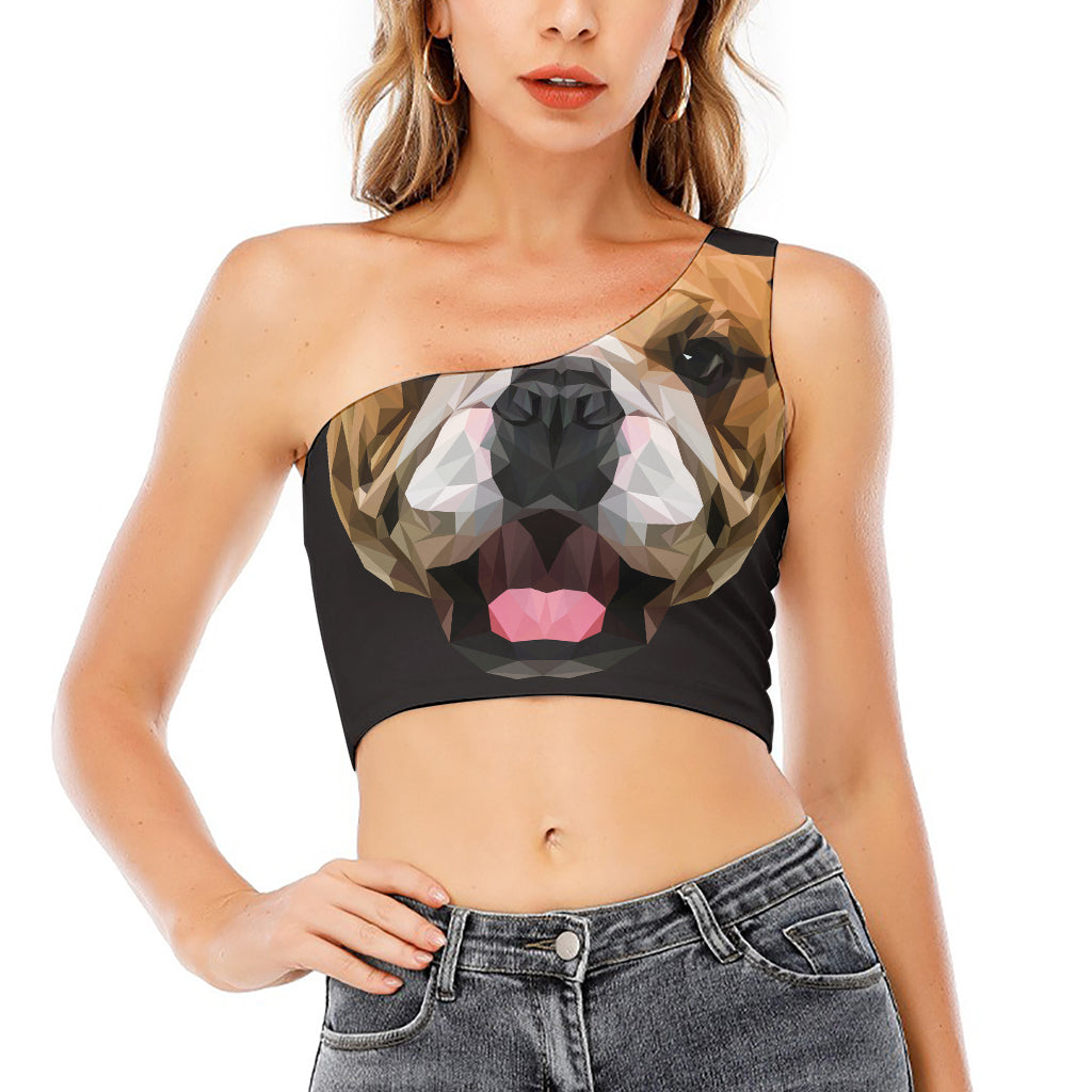 Geometric English Bulldog Print One Shoulder Crop Top
