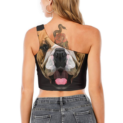 Geometric English Bulldog Print One Shoulder Crop Top