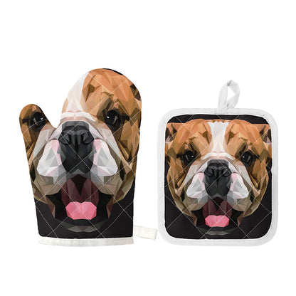 Geometric English Bulldog Print Oven Mitt And Pot Holder Set