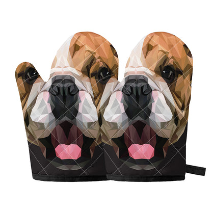 Geometric English Bulldog Print Oven Mitts