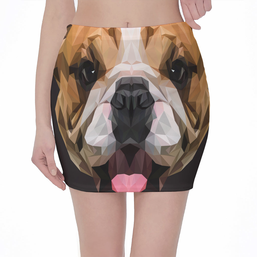 Geometric English Bulldog Print Pencil Mini Skirt