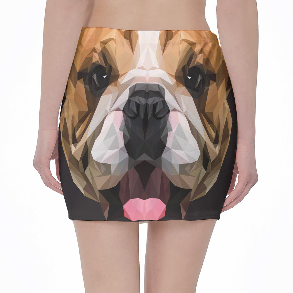 Geometric English Bulldog Print Pencil Mini Skirt