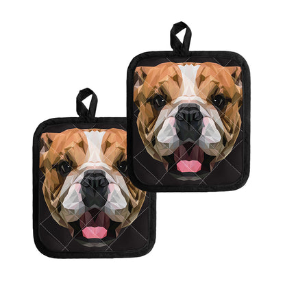 Geometric English Bulldog Print Pot Holders