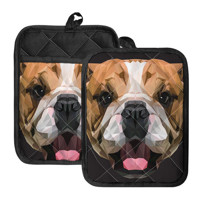Geometric English Bulldog Print Pot Holders With Pocket