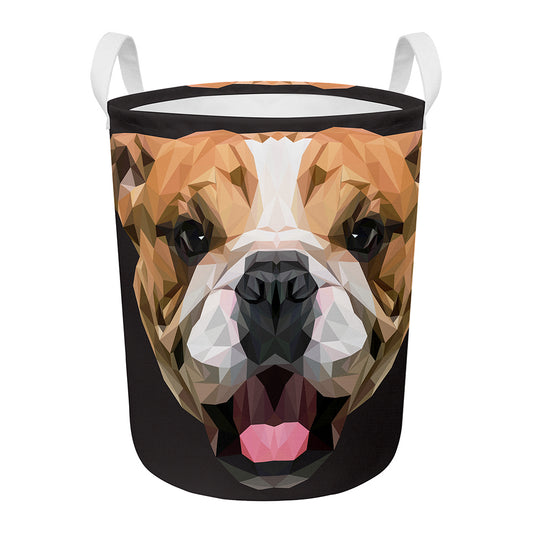 Geometric English Bulldog Print Round Laundry Basket
