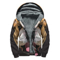 Geometric English Bulldog Print Sherpa Lined Zip Up Hoodie