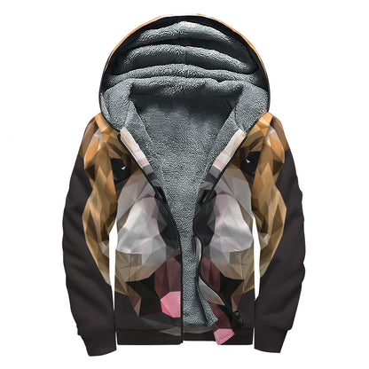 Geometric English Bulldog Print Sherpa Lined Zip Up Hoodie