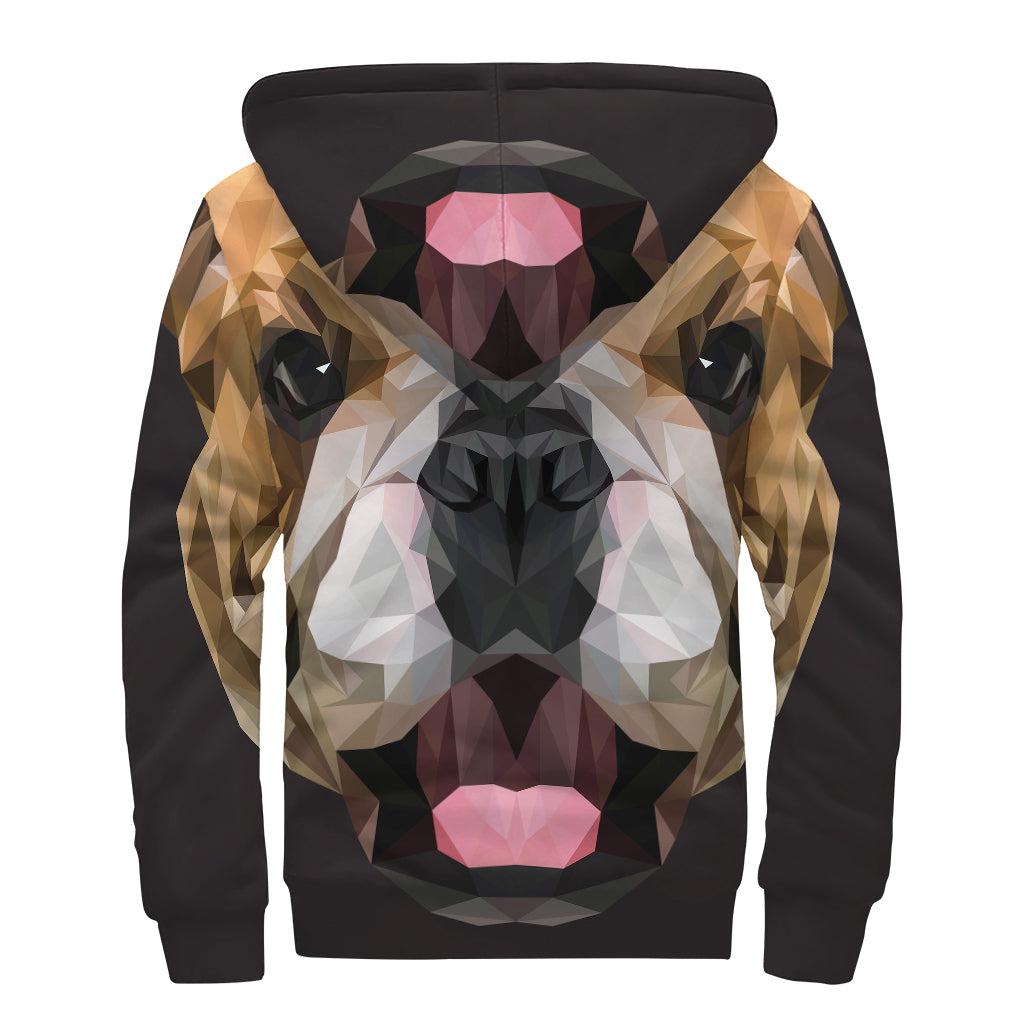 Geometric English Bulldog Print Sherpa Lined Zip Up Hoodie
