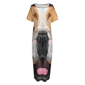 Geometric English Bulldog Print Short Sleeve Long Nightdress