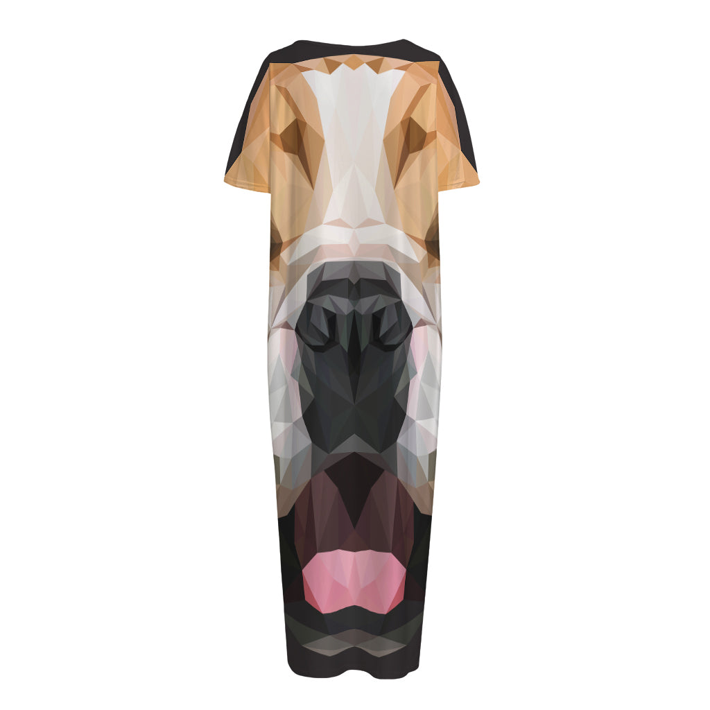 Geometric English Bulldog Print Short Sleeve Long Nightdress