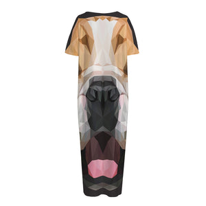 Geometric English Bulldog Print Short Sleeve Long Nightdress