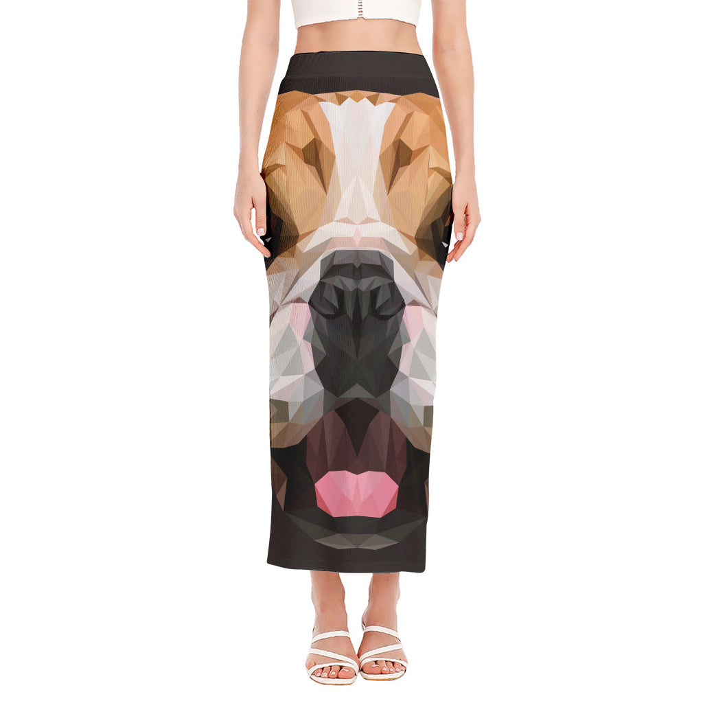 Geometric English Bulldog Print Side Slit Maxi Skirt