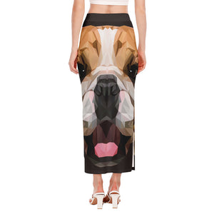 Geometric English Bulldog Print Side Slit Maxi Skirt