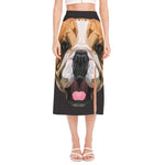 Geometric English Bulldog Print Side Slit Midi Skirt