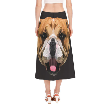 Geometric English Bulldog Print Side Slit Midi Skirt