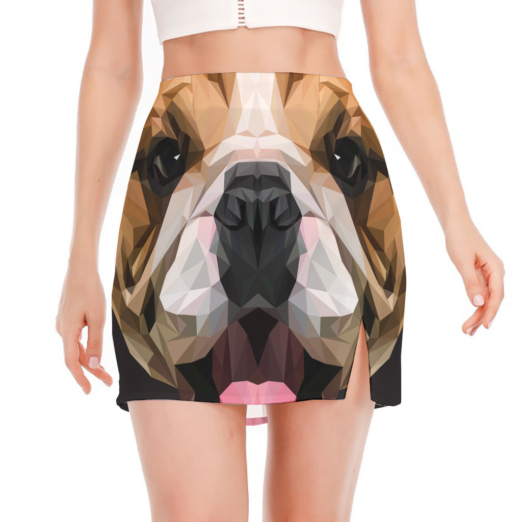 Geometric English Bulldog Print Side Slit Mini Skirt