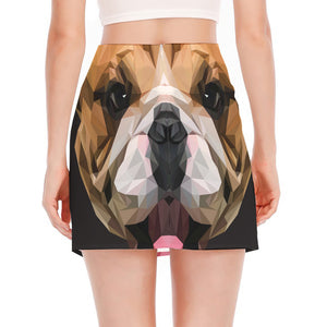 Geometric English Bulldog Print Side Slit Mini Skirt