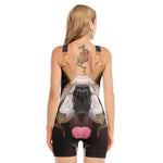 Geometric English Bulldog Print Sleeveless One Piece Swimsuit