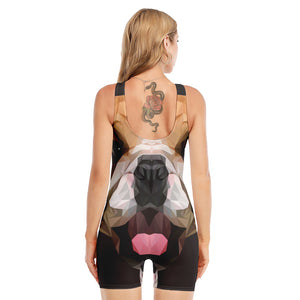 Geometric English Bulldog Print Sleeveless One Piece Swimsuit