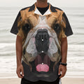 Geometric English Bulldog Print Textured Short Sleeve Shirt