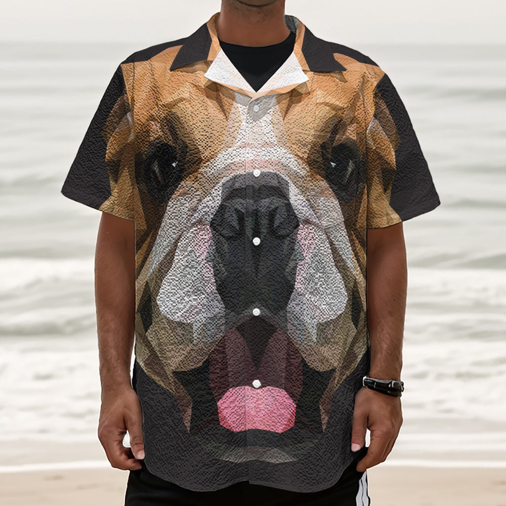 Geometric English Bulldog Print Textured Short Sleeve Shirt