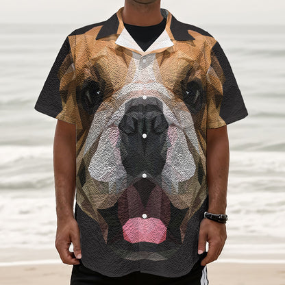 Geometric English Bulldog Print Textured Short Sleeve Shirt