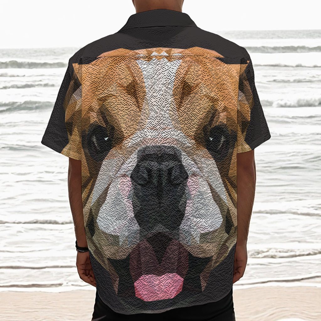 Geometric English Bulldog Print Textured Short Sleeve Shirt