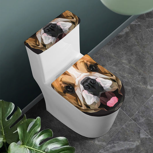Geometric English Bulldog Print Toilet Lid And Tank Cover Set