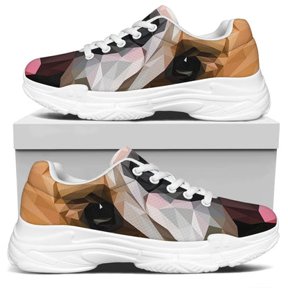 Geometric English Bulldog Print White Chunky Shoes