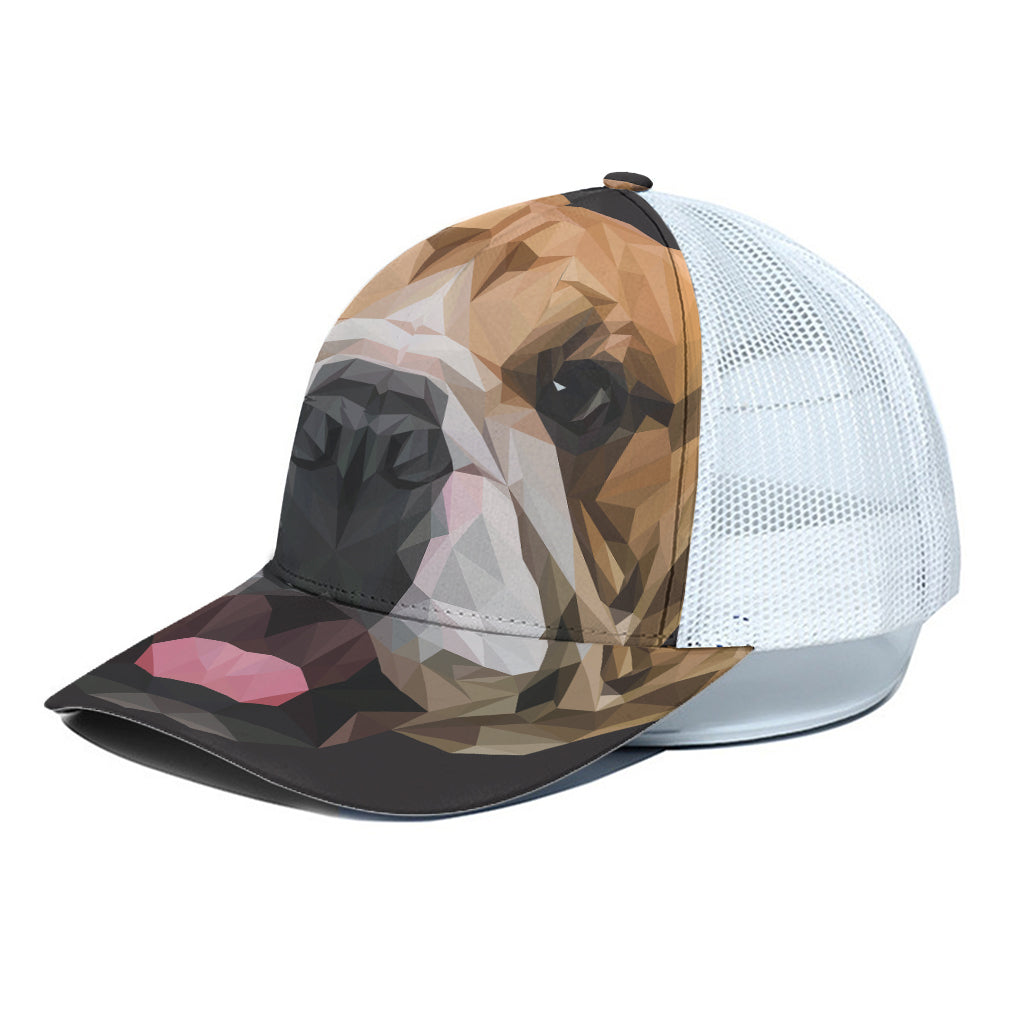 Geometric English Bulldog Print White Mesh Trucker Cap