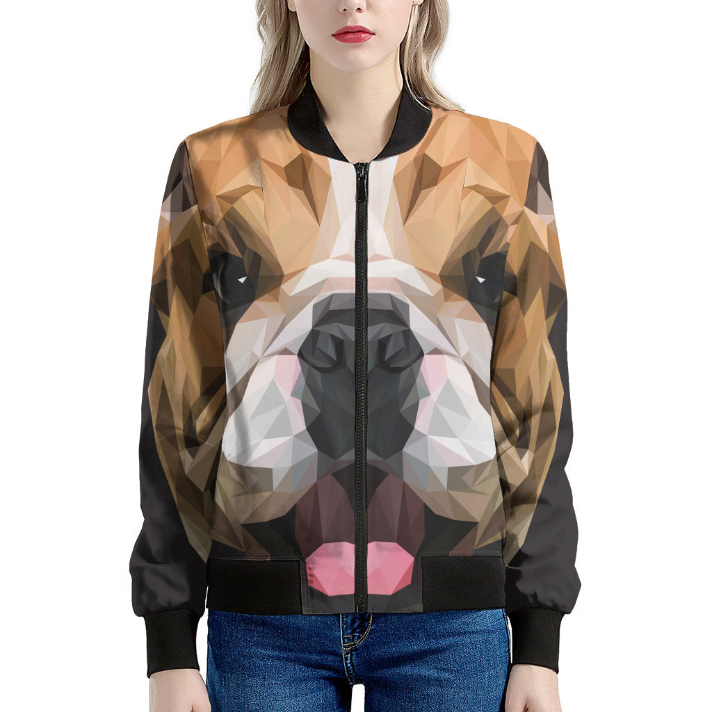 Geometric English Bulldog Print Women's Bomber Jacket