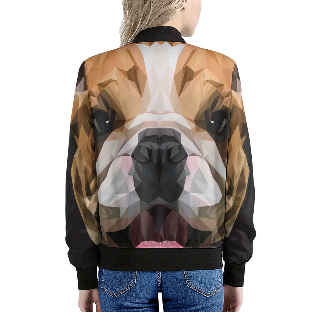 Geometric English Bulldog Print Women's Bomber Jacket