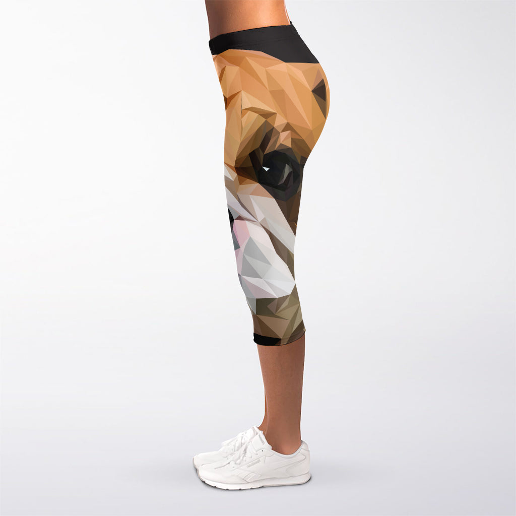 Geometric English Bulldog Print Women's Capri Leggings