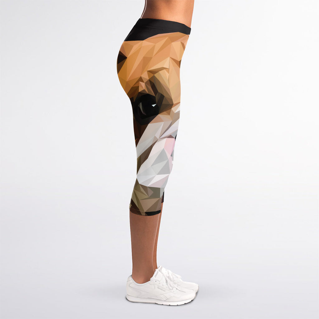 Geometric English Bulldog Print Women's Capri Leggings