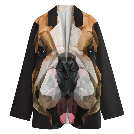 Geometric English Bulldog Print Women's Cotton Blazer