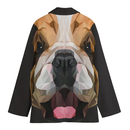 Geometric English Bulldog Print Women's Cotton Blazer