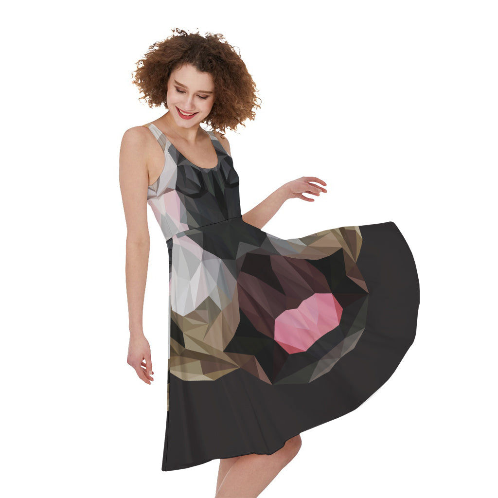 Geometric English Bulldog Print Women's Sleeveless Dress