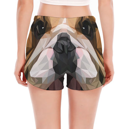 Geometric English Bulldog Print Women's Split Running Shorts