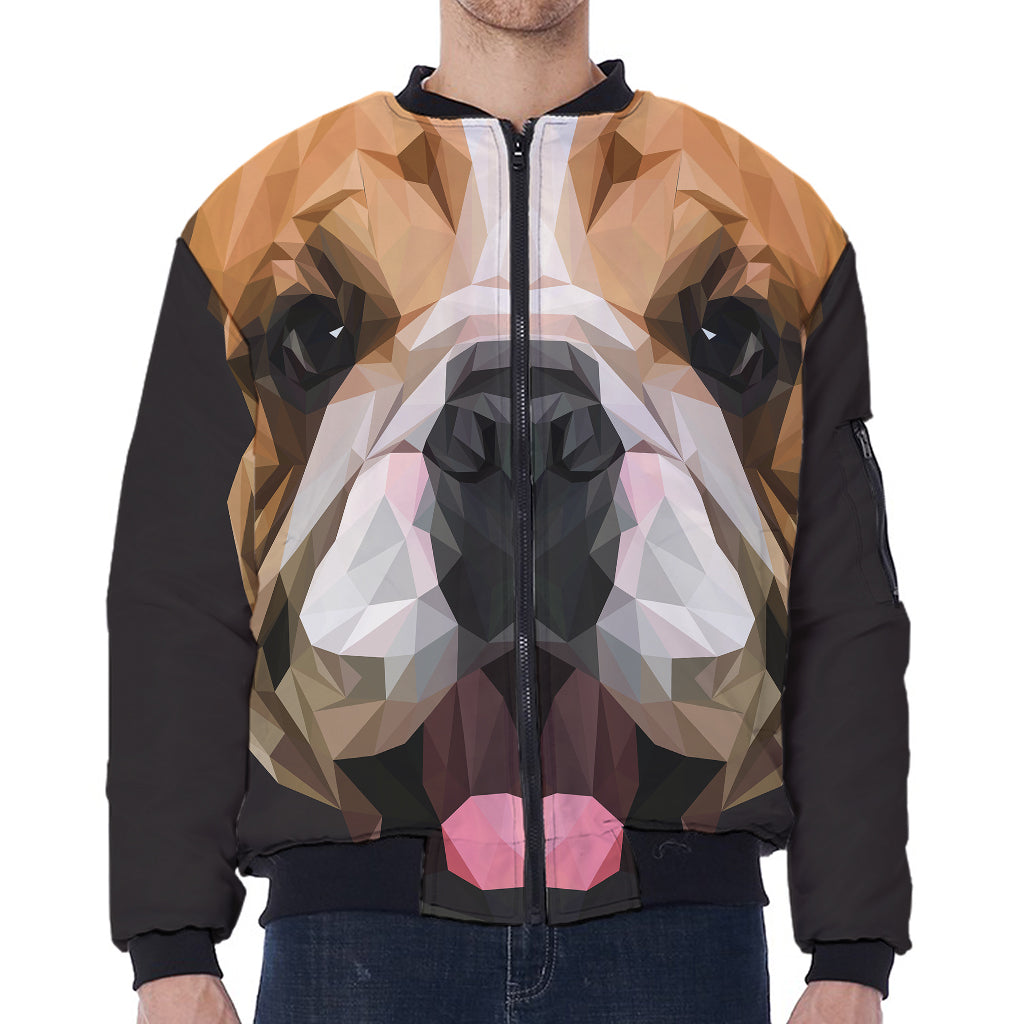 Geometric English Bulldog Print Zip Sleeve Bomber Jacket