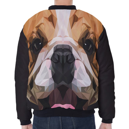 Geometric English Bulldog Print Zip Sleeve Bomber Jacket