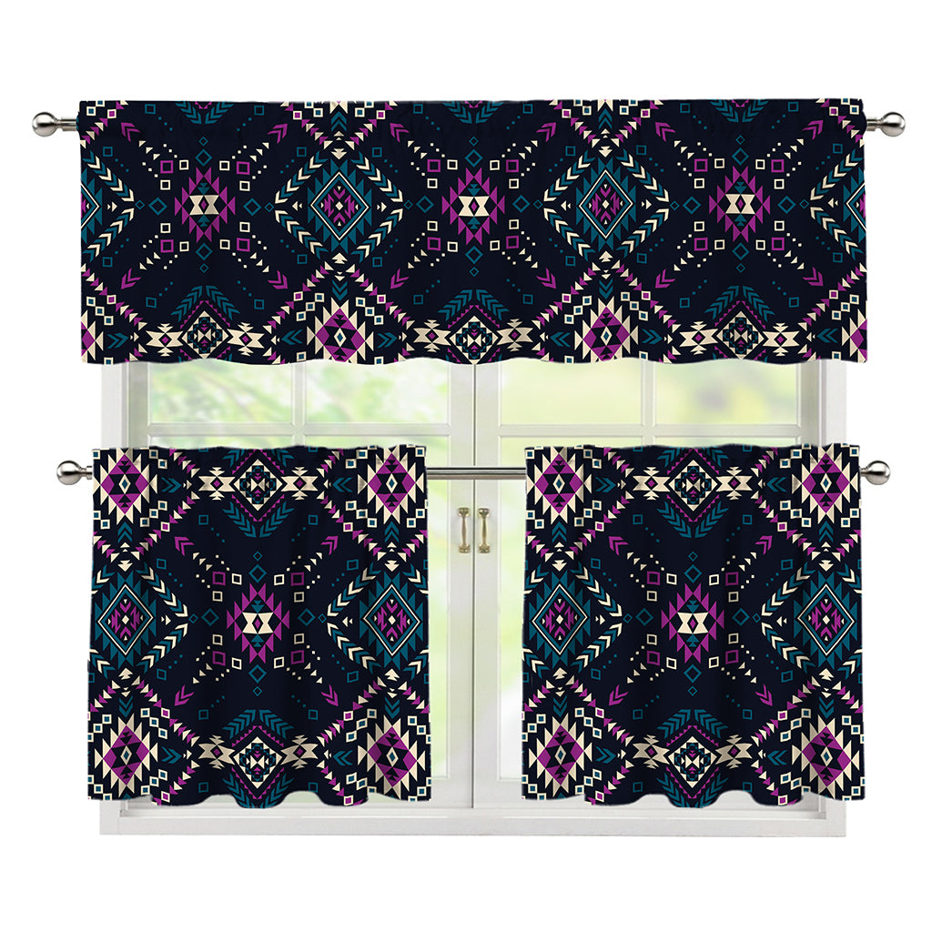 Geometric Ethnic Navajo Pattern Print 3 Piece Kitchen Curtains